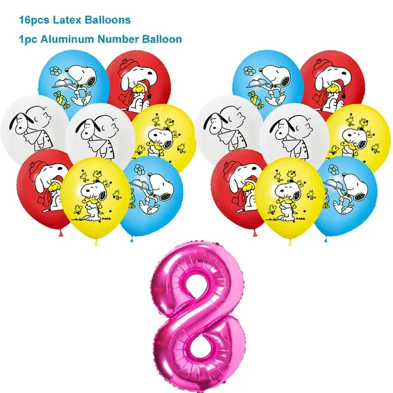 Happy Birthday Party Decorations Dog Banner Flag Foil Latex Balloons White Anime Supplies Baby Boy Girl Kids Cute Toy Gifts