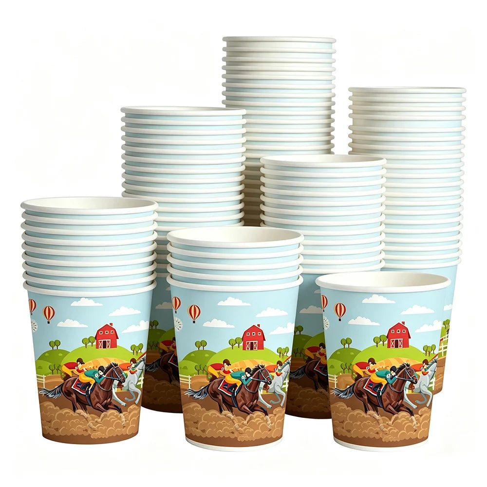 10/50pcs Western Cowboy Horse Paper Cups Disposable Tableware Drinking Cups Cowboy Cowgirl Horse Racing Birthday Party Decor