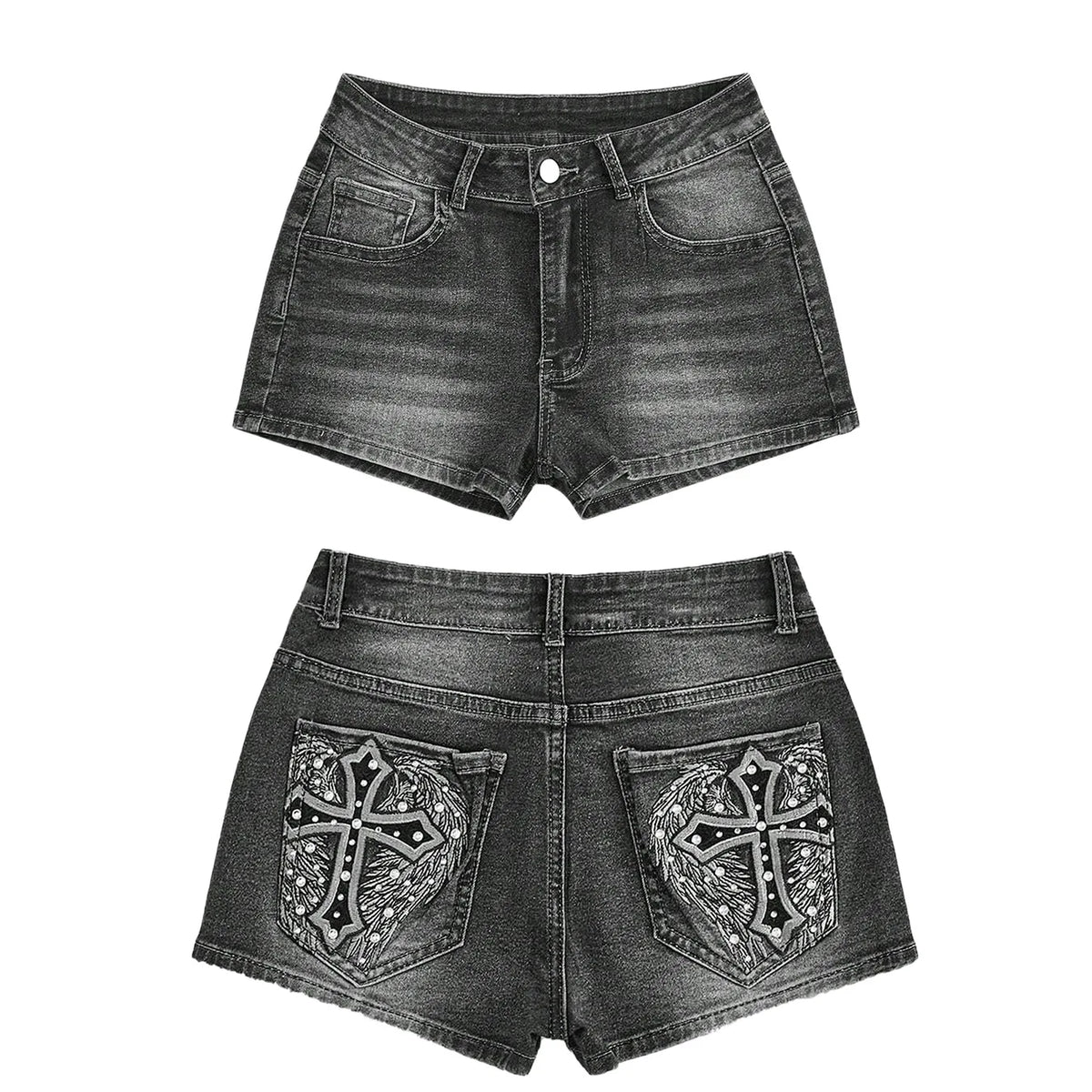 High Waist Distressed Denim Shorts Female Jeans Womens Jeans Shorts Vintage Y2K Punk Style Embroidered Hot Pants