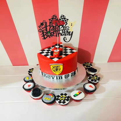 Cake Topper Racing Car Flag Happy Birthday Sports Car Theme Boy Man Party Baby Shower Cupcake Decoration Baking Supplies Stars
