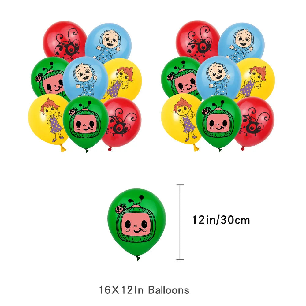 Cocomelon Balloon JJ Melon Watermelon Toy Happy Birthday Banner Party Decoration Backdrop Cake Topper JOJO Disposable Tableware