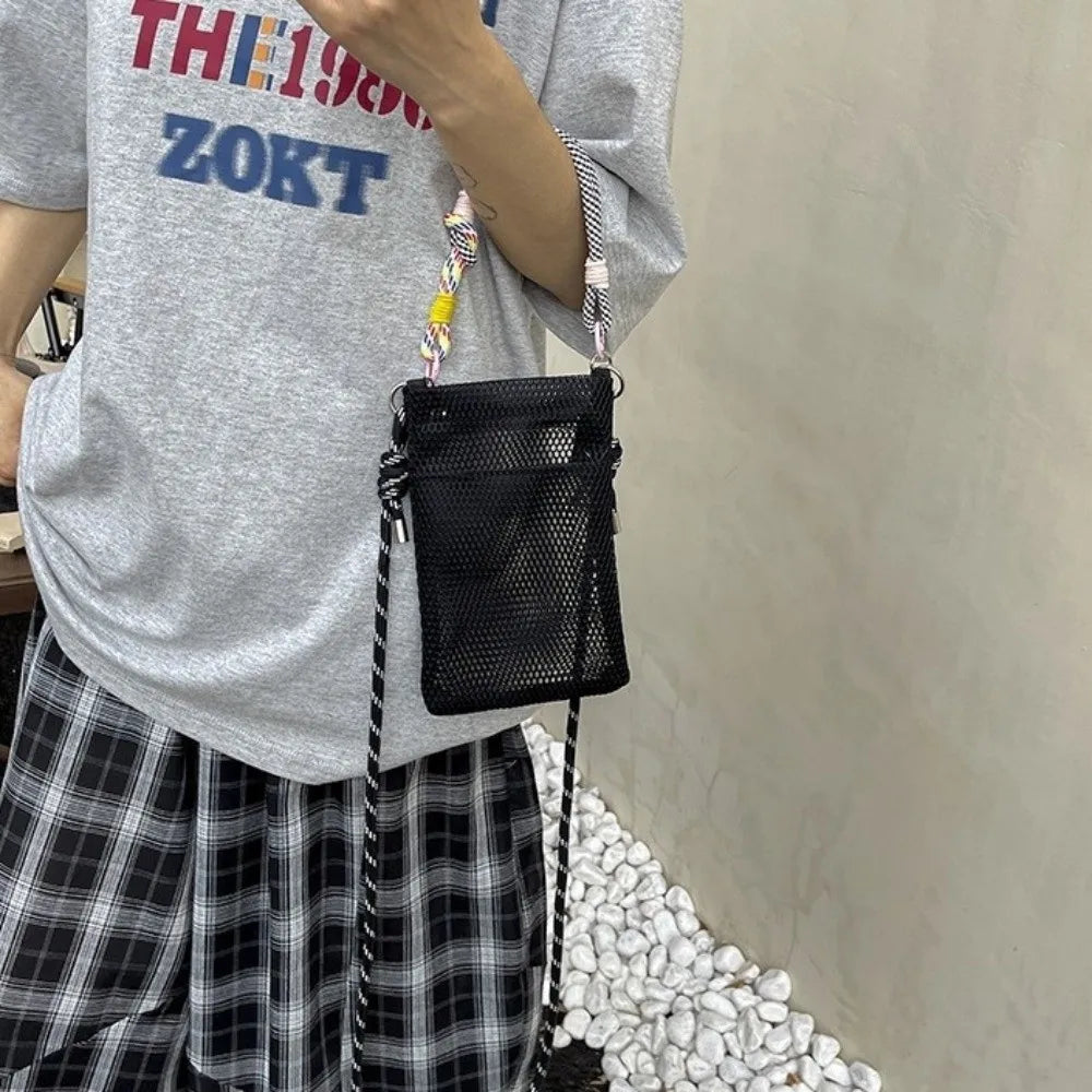 Casual Large Capacity Mesh Shoulder Bags Lightweight Mesh Crossbody Bags Mobile Phone Bag