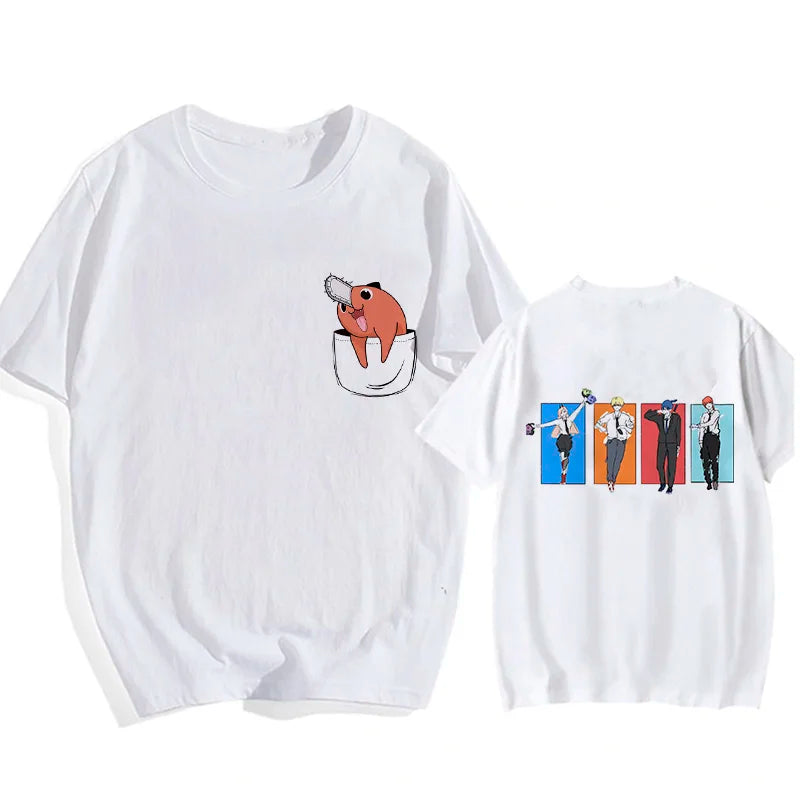 90s Japanese Anime Chainsaw Man T Shirt Cartoon Pochita T-shirt Makima Harajuku Graphic Tees Unisex Clothing Tops Tshirt Manga