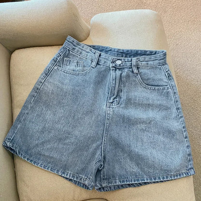 High-Waist Wide-Leg Denim Shorts | Slimming A-Line Loose Fit | Women's Regular Casual Shorts