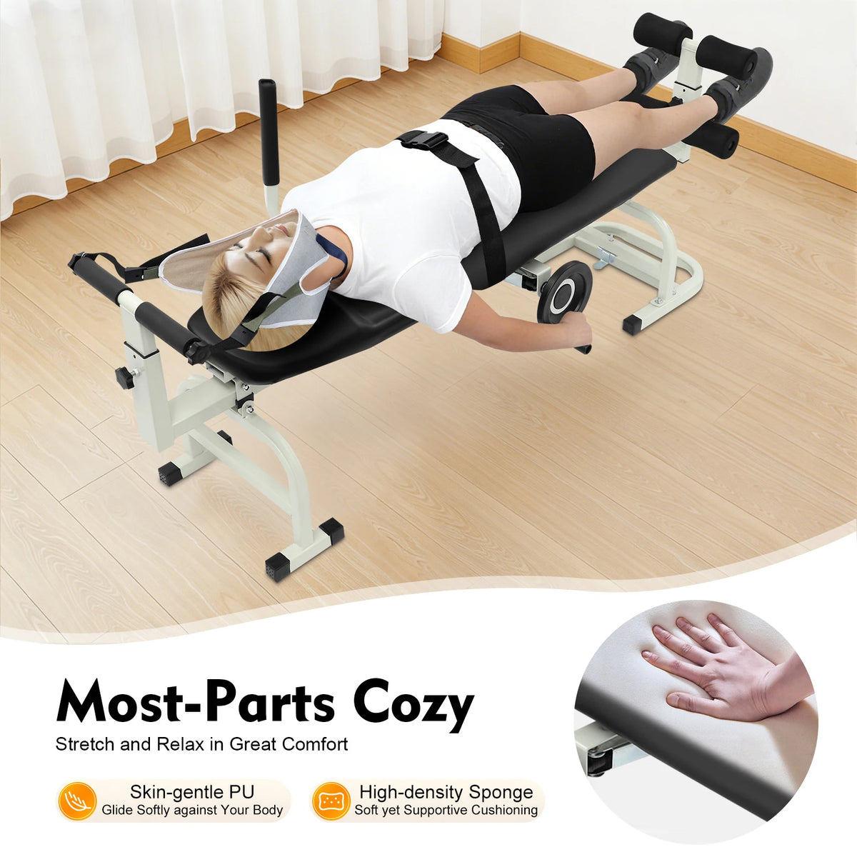 Back Stretch Bench, Multifunctional Neck Stretcher Cervical Traction Device, Adjustable Length Cervical Lumbar Traction Bed