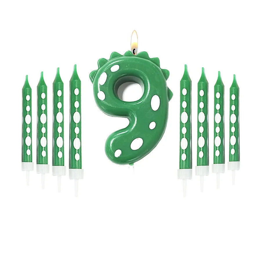 New Green Dinosaur Candle Point Pencil Candles Combination Set 0-9 Number Birthday Candles Party Anniversary Cake Decoration