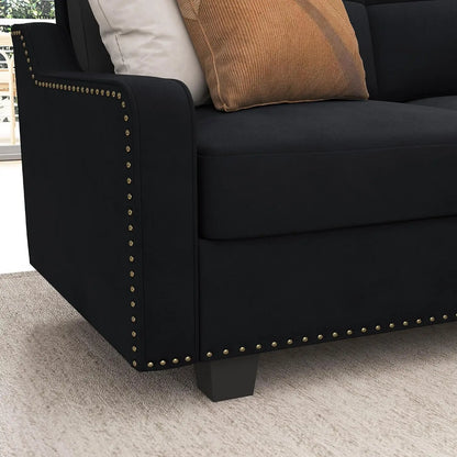 Convertible Sectional Sofa L Shaped Couch,Velvet Black, Custom