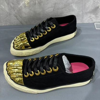 Men's and Women's Gold Toed Board Shoes, Adult Lace Up Flat Cloth Shoes, High-end Street Dance Stage Performance Shoes