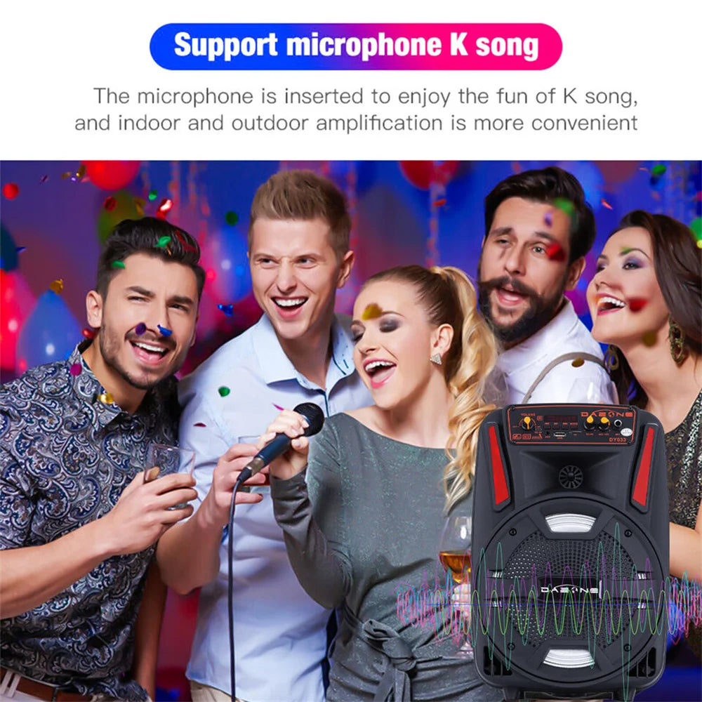 1000W Portable Bluetooth Speaker 8' Subwoofer Heavy Bass Sound System Party With Remote and Mic Led Light DJ Karaoke Speaker