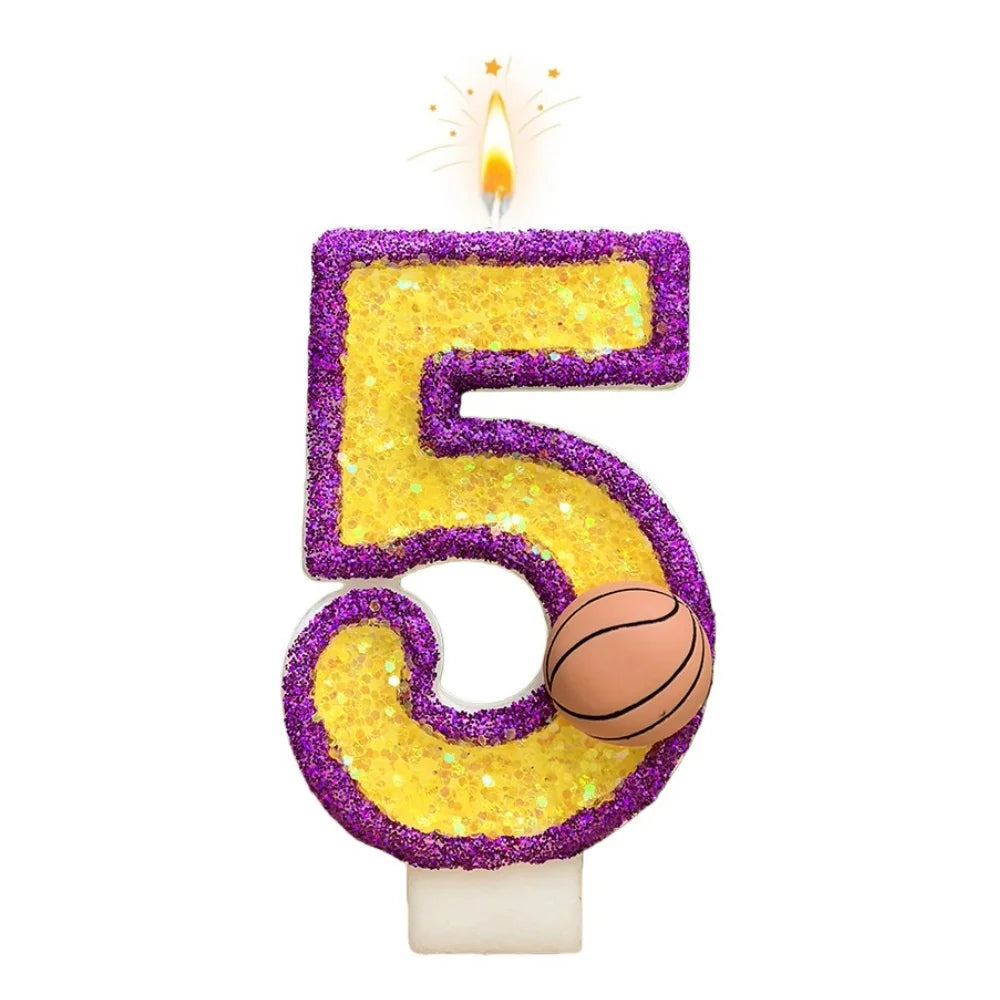 New 0-9 Number Birthday Candles Original Purple Edged Gold Basketball Birthday Cake Digital Party Anniversary Candle Decoration