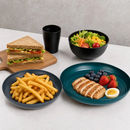 32Pcs Plastic Dinnerware Set Unbreakable Plates Bowls Cups Set  Grain Bowl Microwave Dishwasher Safe Family Camping Tableware