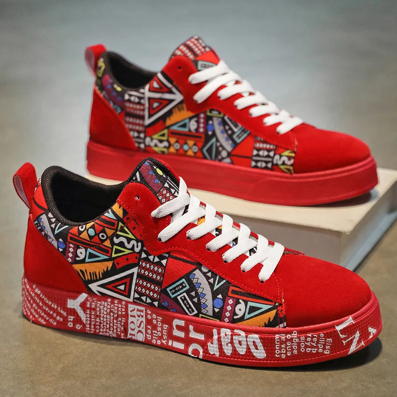 Men's Heart & Music Graphic Sneakers | Faux-Leather Low Tops | Casual Streetwear