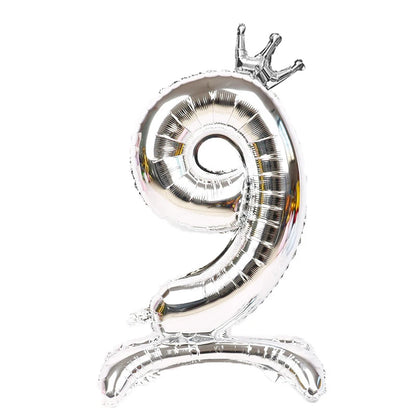32 Inch Gold Number Stand Foil Balloons with Crown Digital Figures Globos 0-9 Birthday Party Wedding Decoration Kids Baby Shower
