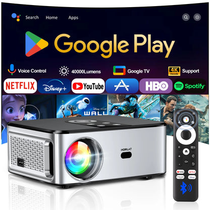 HORLAT Official Google TV Projector 2000ANSI Bluetooth Voice Control Auto Focus WiFi 6 4K HD Beamer Home Theater Movie Projector