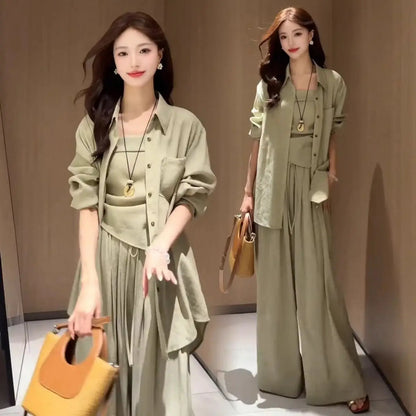Sunscreen Clothes Shirts Vests Wide-Leg Pants Three-Piece Women's 2026 Spring And Summer New Weekend Travel Versatile Artifact