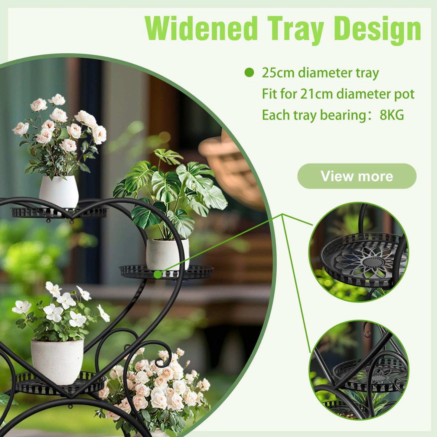 Black Metal Rolling Plant Stand Heart-Shaped Garden Display Rack with Wheels for Home And Garden Decor