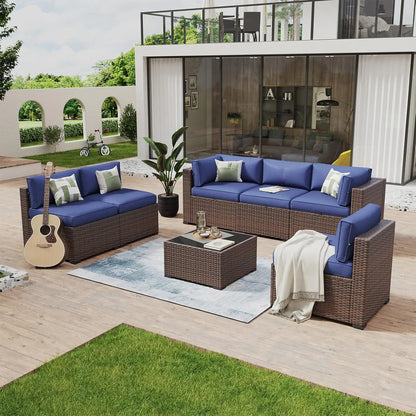 7 Piece Patio Furniture Set Wicker Rattan Patio Conversation Set Outdoor Sectional Sofa Set with Coffee Table and, Customized