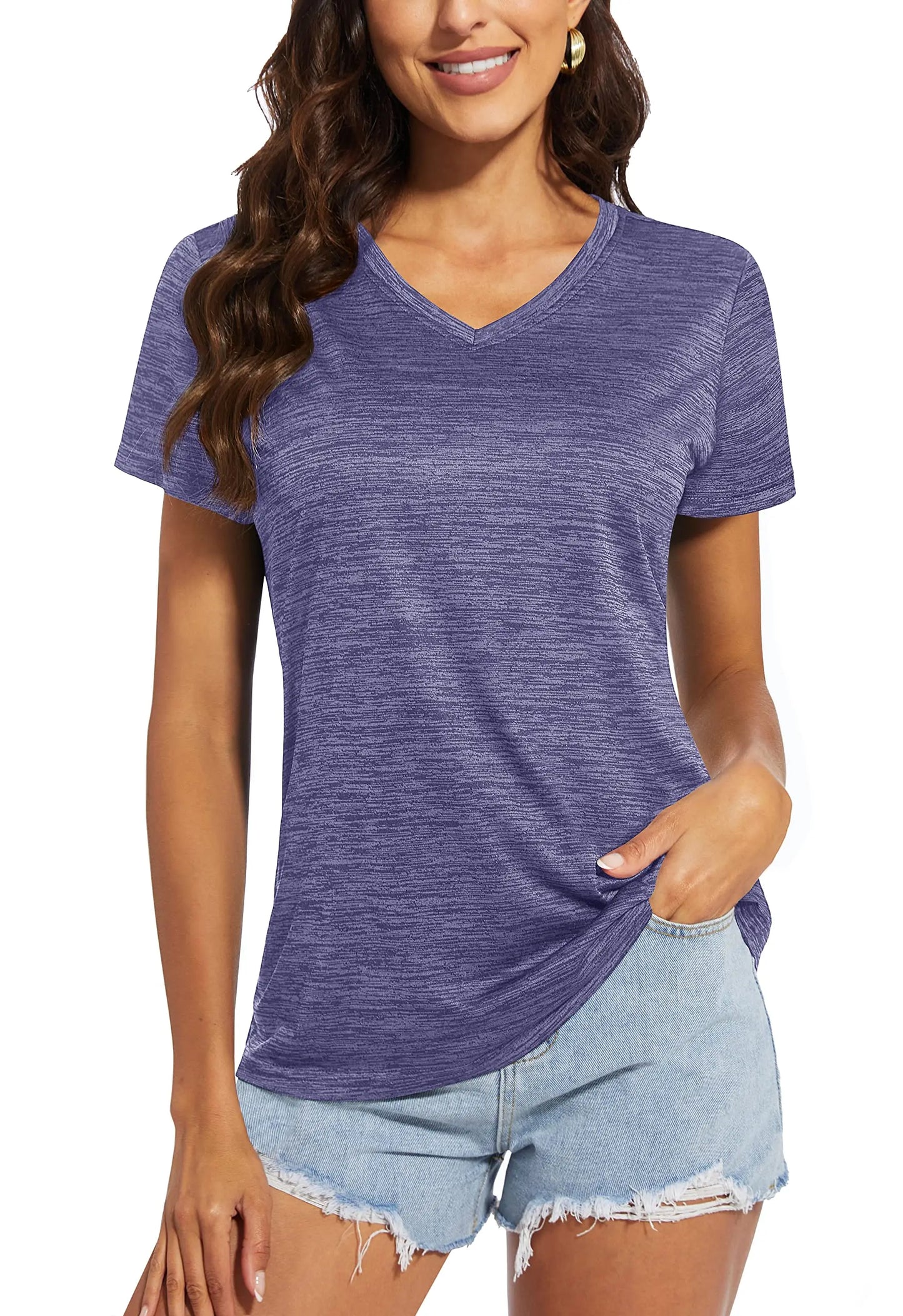 TACVASEN Summer Quick Dry V-Neck T-shirts Womens Short Sleeve Workout T-shirts Athletic Pullover Tops Lightweight Casual Sport T