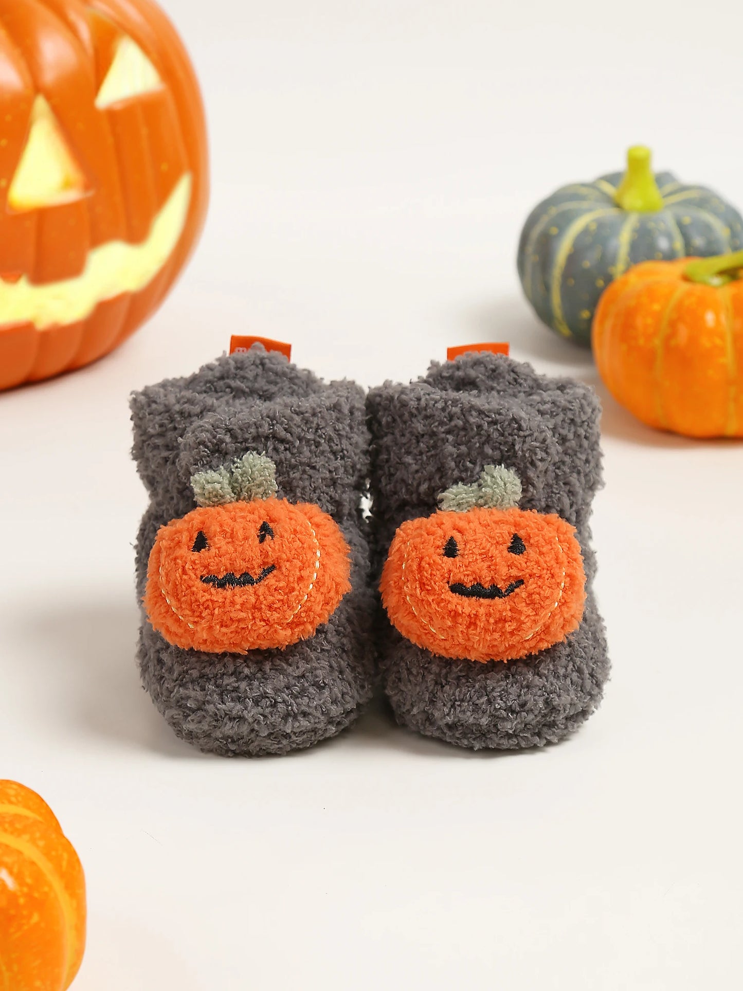 Halloween Pumpkin Baby Booties Stay On Slipper Winter Warm Soft Shoes Newborn Crib Sock Shoes