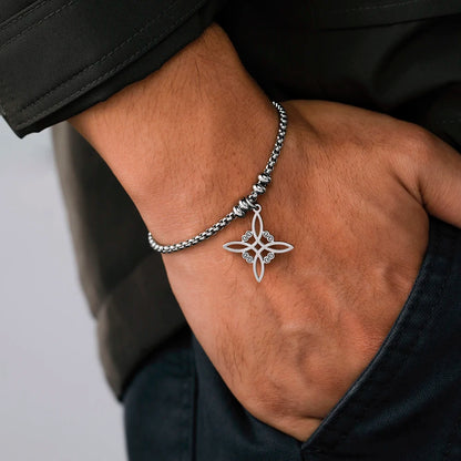 Dawapara Witch Knot Charm Bracelet for Women Celtics Knot Protection Amulet Bead Chain Stainless Steel Witchcraft Wiccan Jewelry