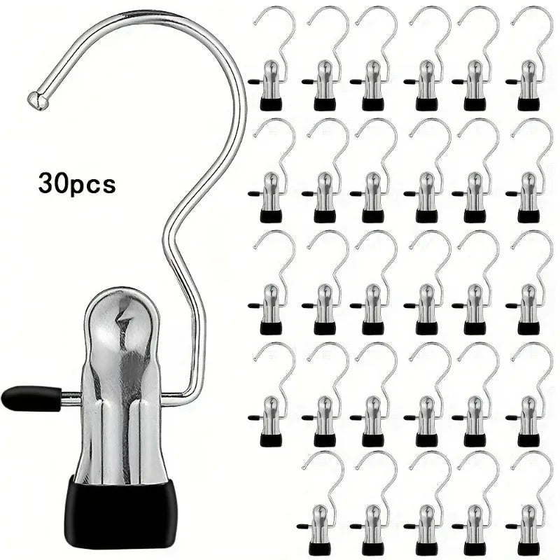 Premium Stainless Steel Clothes Pegs with Hooks - Space-Saving Laundry Hangers for Pants, Towels & Closet Organization