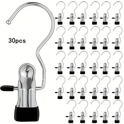 Premium Stainless Steel Clothes Pegs with Hooks - Space-Saving Laundry Hangers for Pants, Towels & Closet Organization