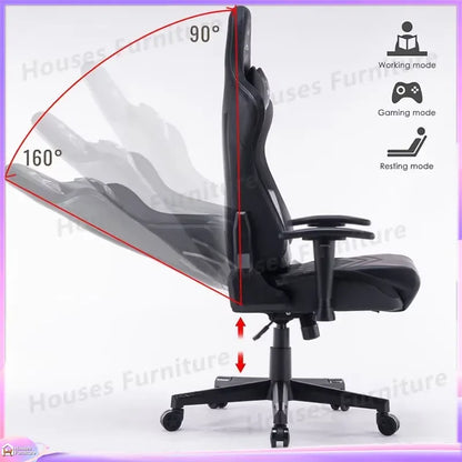 210 Gaming Chair Ergonomic Office Computer Desk Seat Adjustable Backrest Headrest RGB LED Light Imitation Leather Gamer