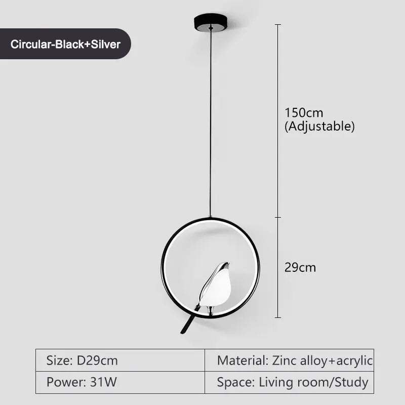 Rotatable Magpie Bird LED Pendant Light for Bedside Bedroom Indoor Gold Silver Hanging Lighting Chandelier Lamps Foyer AC85-265V
