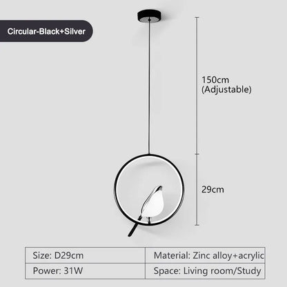 Rotatable Magpie Bird LED Pendant Light for Bedside Bedroom Indoor Gold Silver Hanging Lighting Chandelier Lamps Foyer AC85-265V