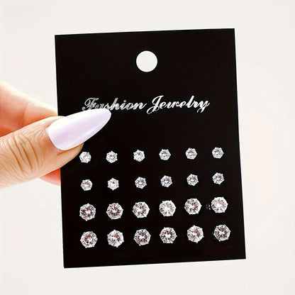 12/24/36 Pairs Shiny Zircon Stud Earrings Set Daily Versatile Chic