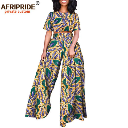 African 2 Piece Set for Women Print Tops and Ankara Pants Dashiki Clothing Tracksuit Short Blouse Outfits Wax AFRIPRIDE A2026001