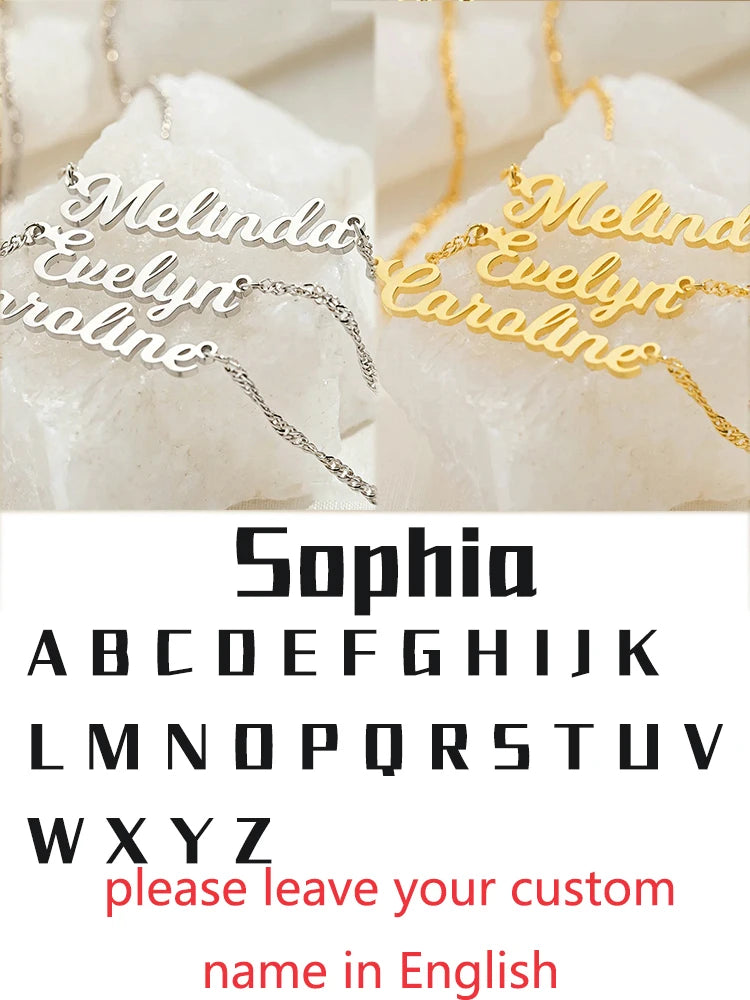 Custom Different Font Name Pendant Necklace for Woman Girls Stainless Steel Nameplate Personalized Choker Necklaces Jewelry Gift