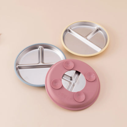 Color Kids 5PCS Baby Feeding Set Stainless Steel Silicone Tableware Sucker Dishes Plate Bowl Training Fork Spoon Infant Cup