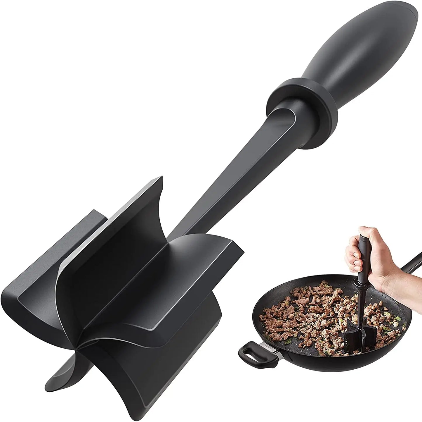 Meat Chopper for Ground Beef, Heat Resistant Meat Masher for Hamburger Meat 5 Curved Blades Ground Beef Smasher Kitchen Gadgets