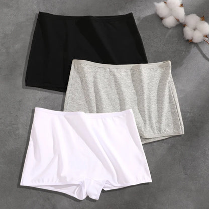 FINETOO 3PCS Women Seamless Cotton Boxer Short Solid Color High Rise Elastic Underwear Female Breathable Boyshorts Sexy Lingerie
