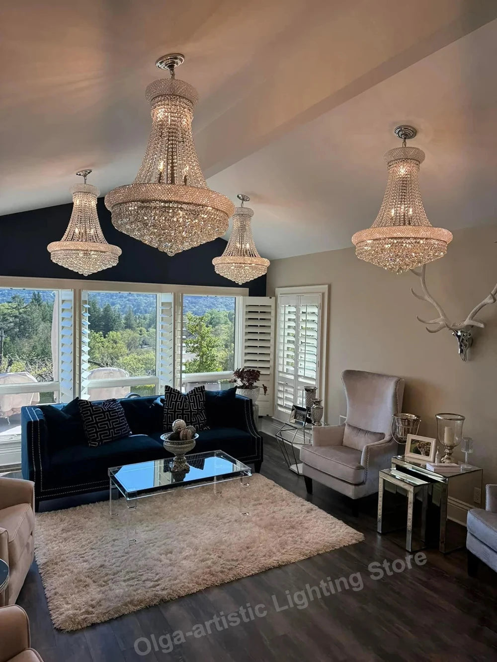 Gold Luxury Crystal Chandelier Lights 3000K 4000K Dimmable Chandeliers, Home Decor Hanging Lamps for Villa Duplex High-ceiling