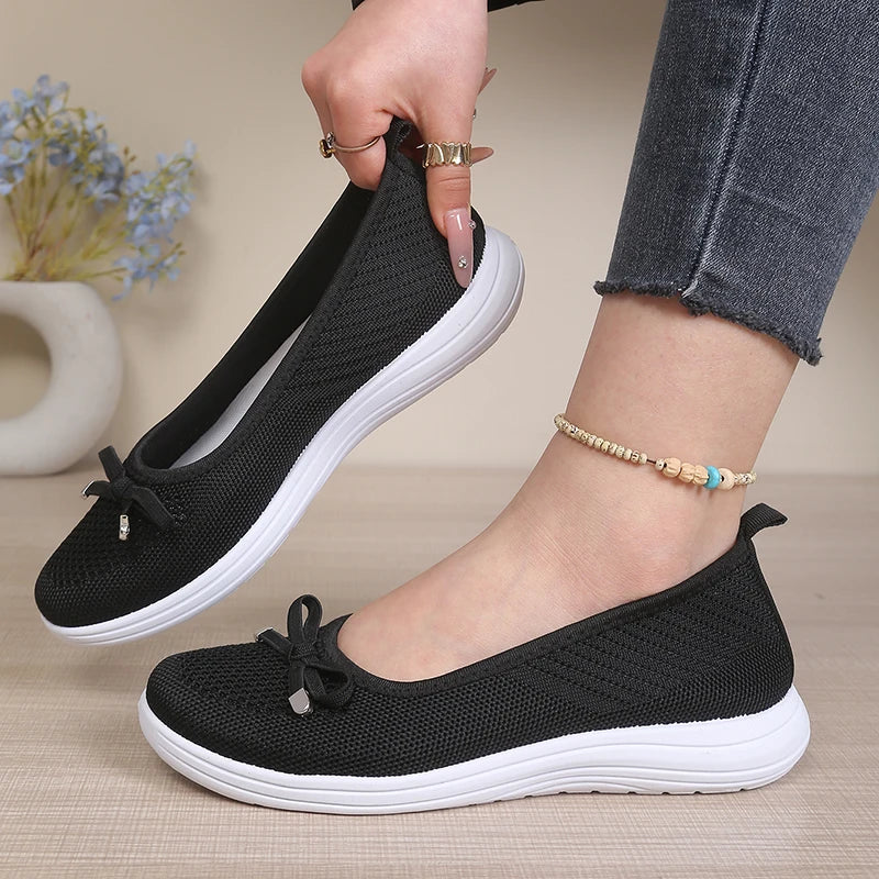 Women's Bow Slip-On Flats | Round-Toe EVA-Insole Shoes | Everyday Casual Wear