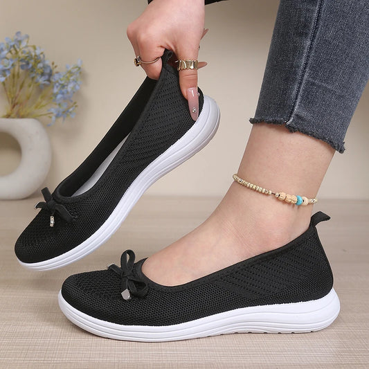 Women's Bow Slip-On Flats | Round-Toe EVA-Insole Shoes | Everyday Casual Wear
