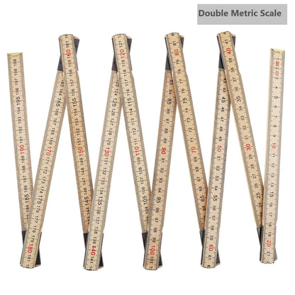 2M Metric & Imperial Scale Folding Wood Ruler Multifunctional Measuring Tools for Teaching / Drawing