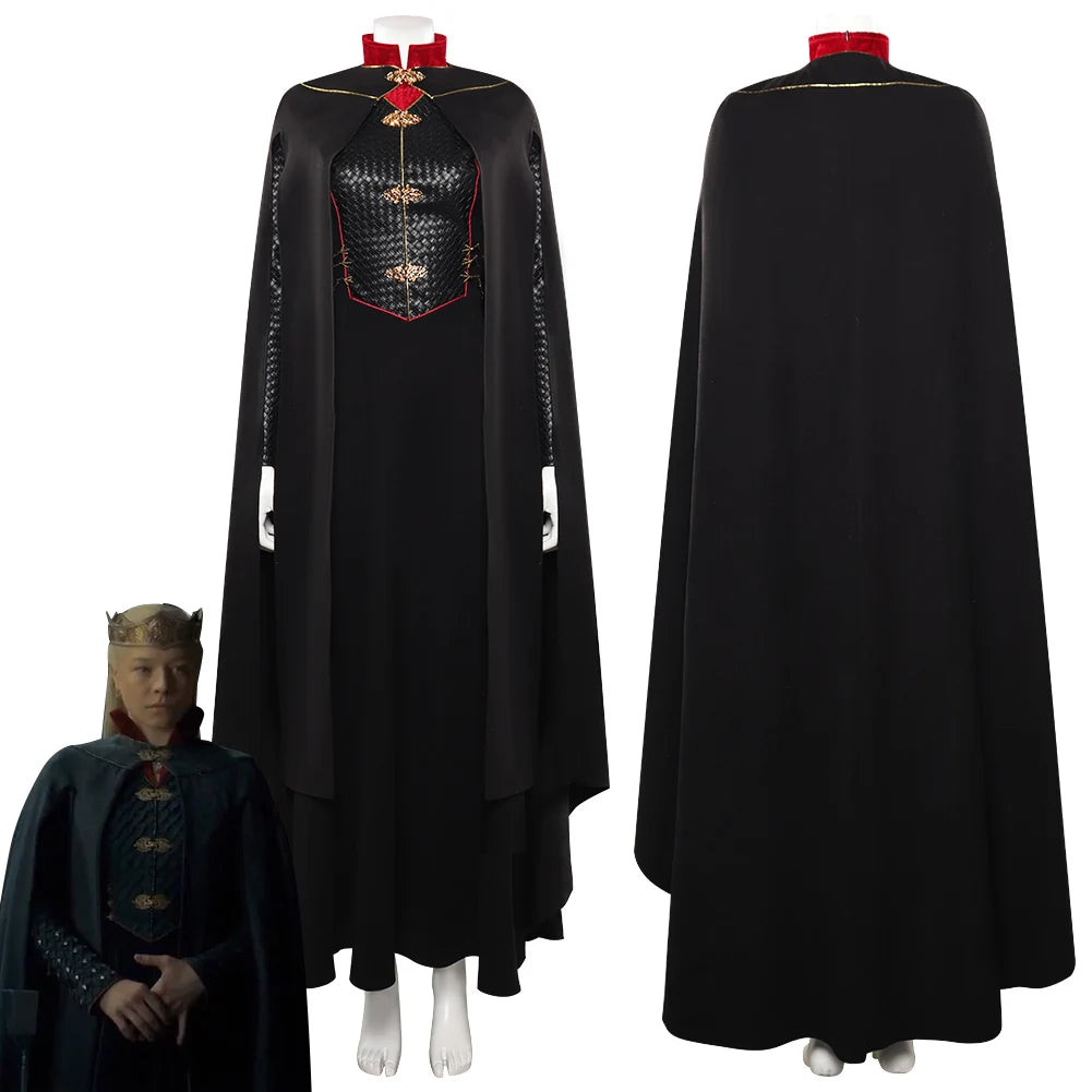 Adult Women Rhaenyra Cosplay Women Costume Robe Black Dress Cloak Cape TV Dragon Halloween Carnival Party Clothes Disguise