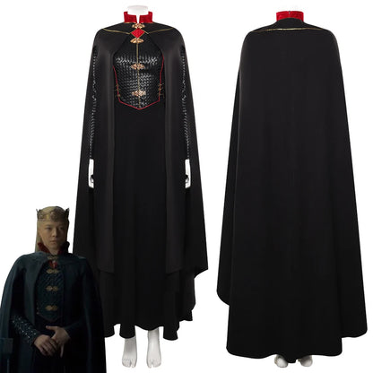 Adult Women Rhaenyra Cosplay Women Costume Robe Black Dress Cloak Cape TV Dragon Halloween Carnival Party Clothes Disguise