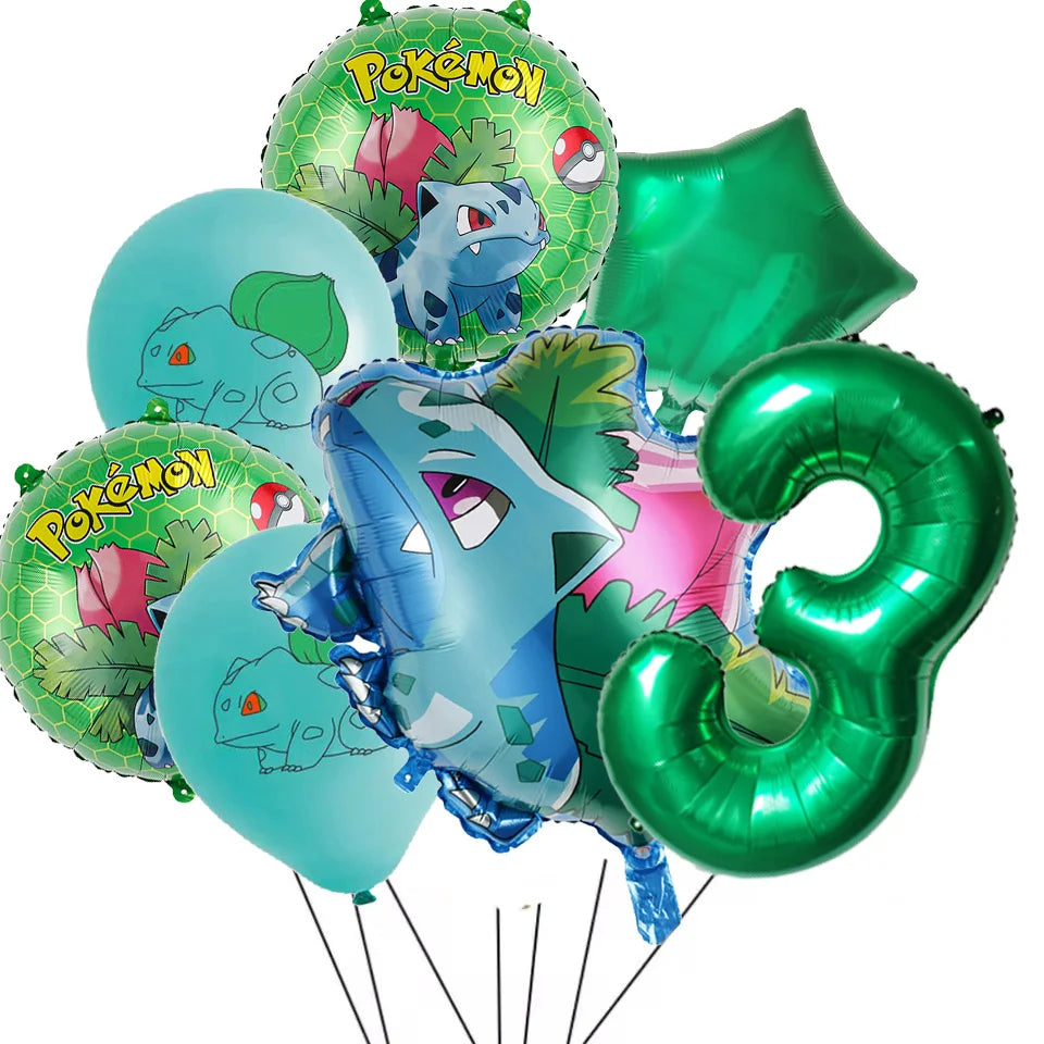 7Pcs/Set Pokemon Balloon Set Pikachu Charmander Cartoon Aluminum Foil Balloons Party Decoration Props Toy Anime Birthday Party