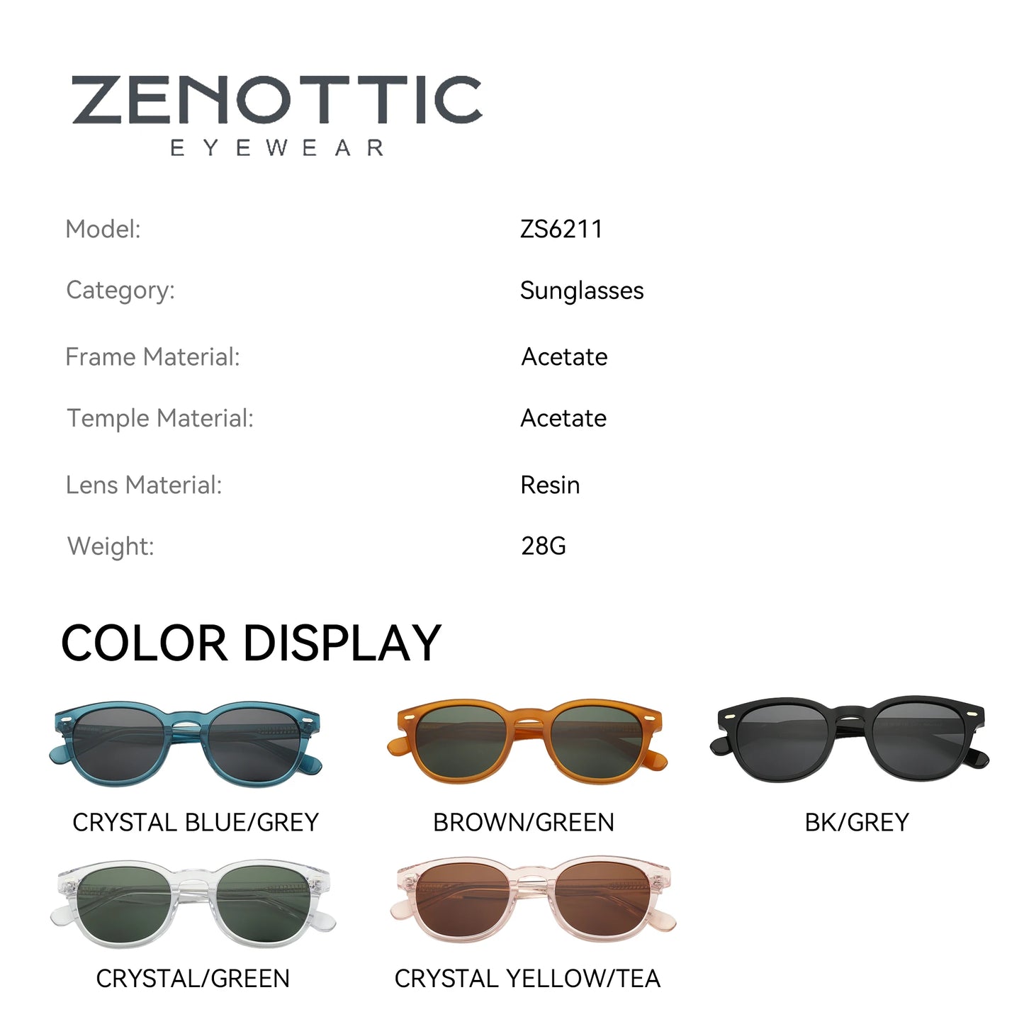 ZENOTTIC Classical High-quality Acetate Polarized Sunglasses Unisex UV400 Protection Shade Retro Round Sun Glasses ZS6211