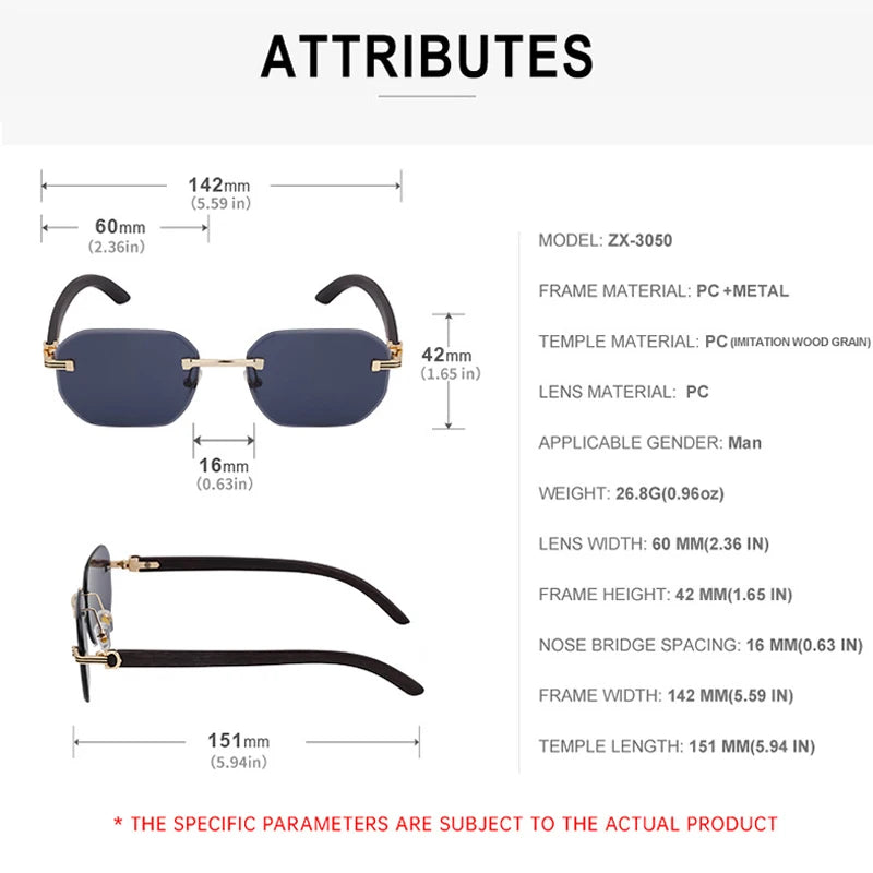 Vintage Square Rimless Sunglasses Men 2026 Luxury Brand Trendy Frameless Punk UV400 Eyewear Anti Blue Light Prescription Glasses