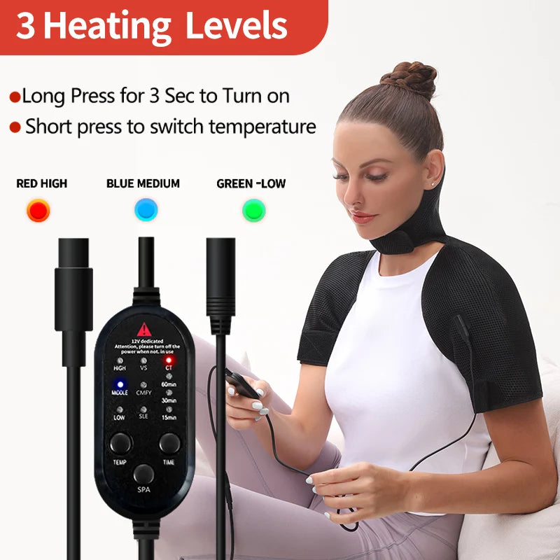 Heated Shoulder Back Massager 3 Massage Heating Functions Fits Shoulders Neck Back Relieves Cervical Soreness Muscle Strains