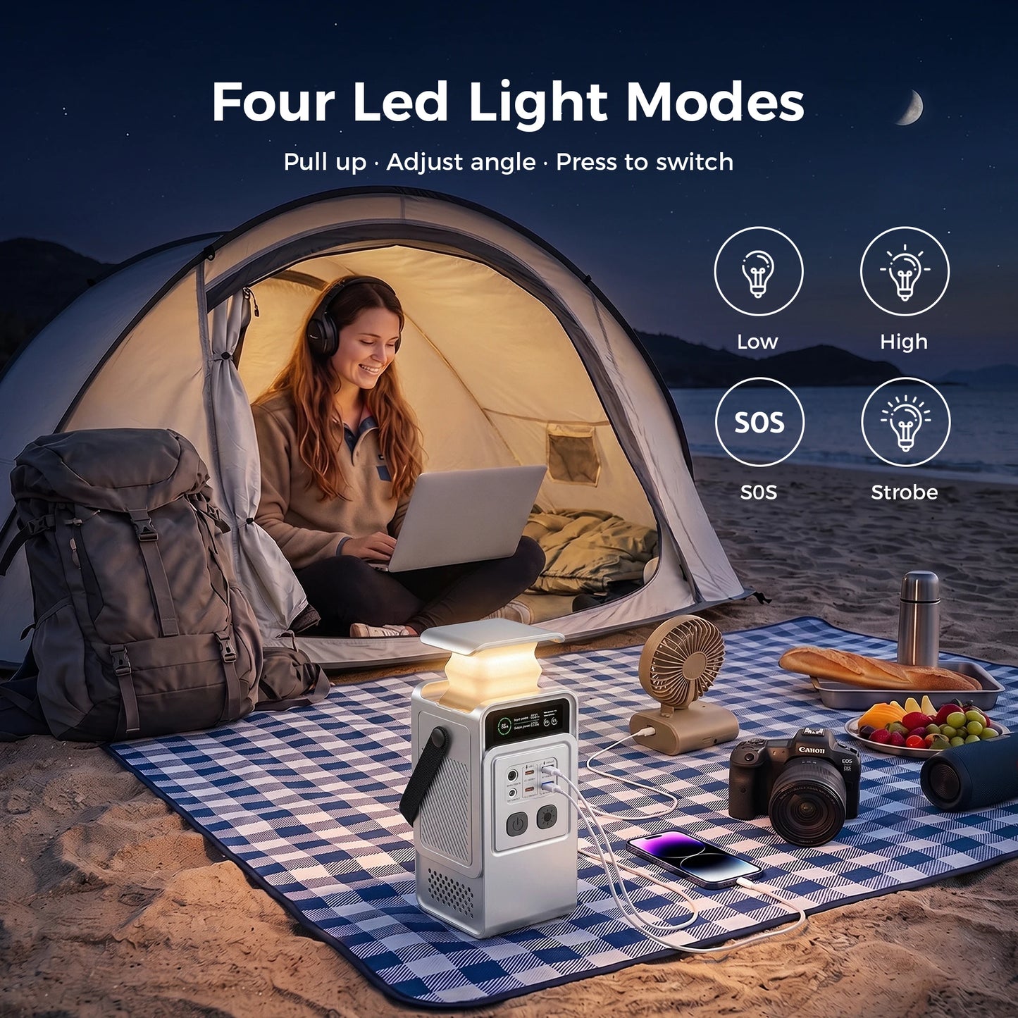 CTOLITY 200W Portable Power Station 192Wh Power Generator LED Light Emergency Solar Power Bank for Outdoor Camping Travel