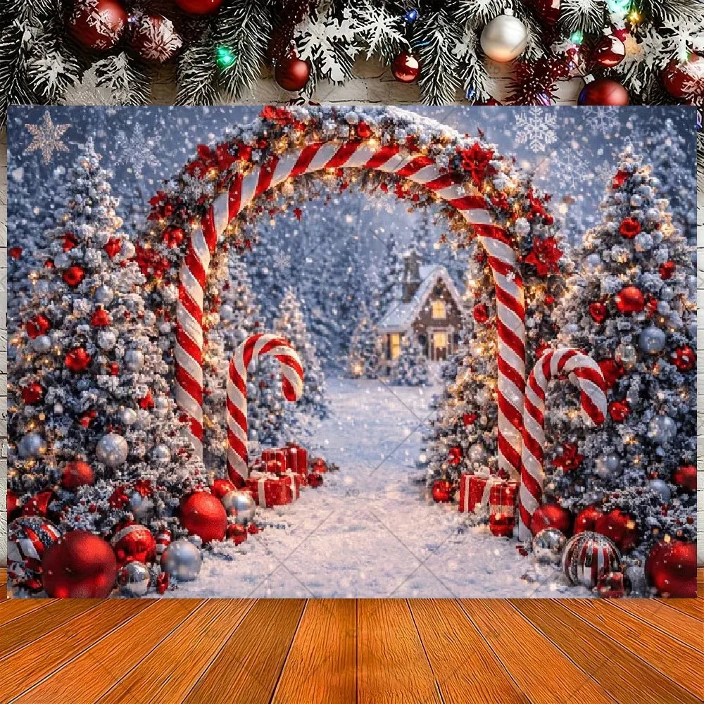 Winter Christmas Candy Vine Arch Theme Banner Background, Children's Birthday Party, Home Decoration Photography Backdrop Cloth
