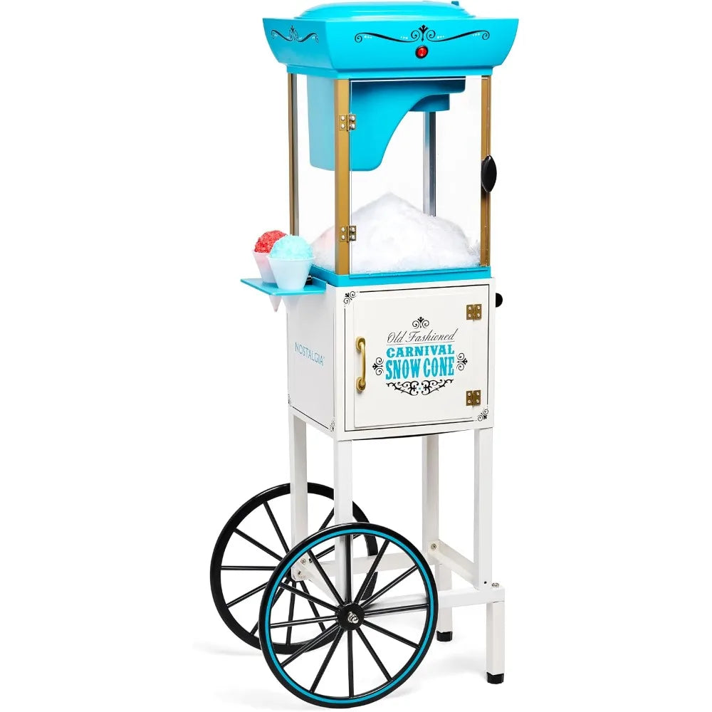 US Shipping Snow Cone Machine Shaved Ice Maker Retro Cart with Wheels Makes 48 Icy Treats Includes Metal Scoop and Storage