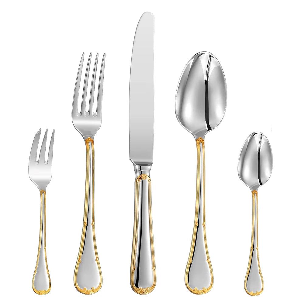 4/5/8/10/12/15/16/20/25 Piece Luxury Gold Accent Cutlery Set Stainless Steel Silverware Wedding Home Flatware Knife Fork Spoon