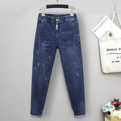 XL-6XL Plus Size jeans for Women Mom Jeans Woman Elastic High Waist Blue Baggy Jeans Denim Ripped Jeans Female Harem Pants